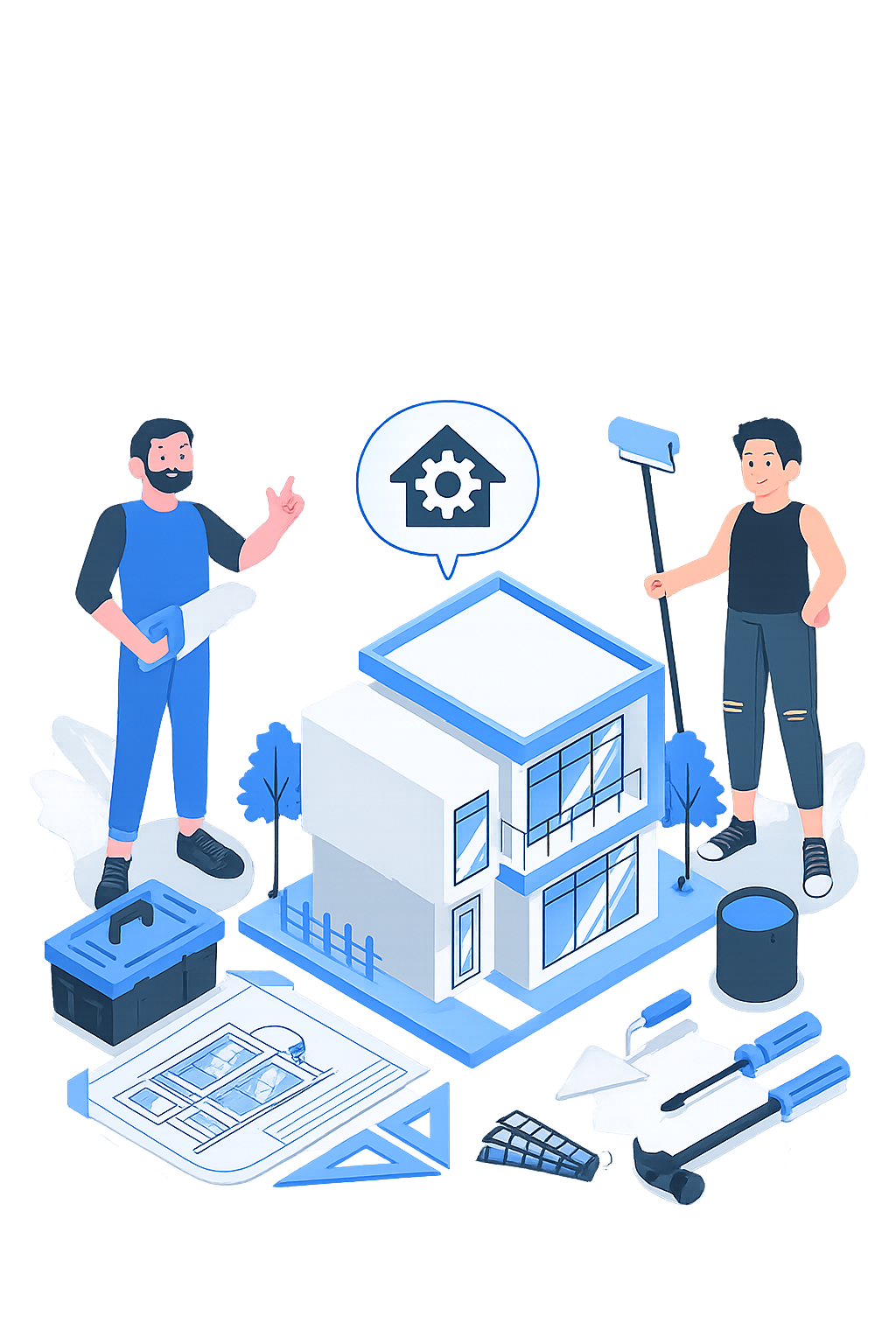 Isometric construction and home illustration